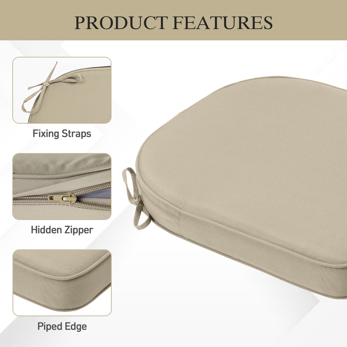Outdoor Dining Chair Cushions Set, Patio Seat Pads, Khaki