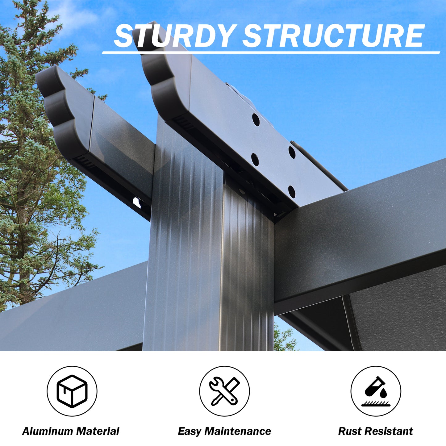 12x20 ft. Outdoor Pergola with Retractable Shade Canopy, Aluminum Frame, Roller Shade Curtain - Aoodor 