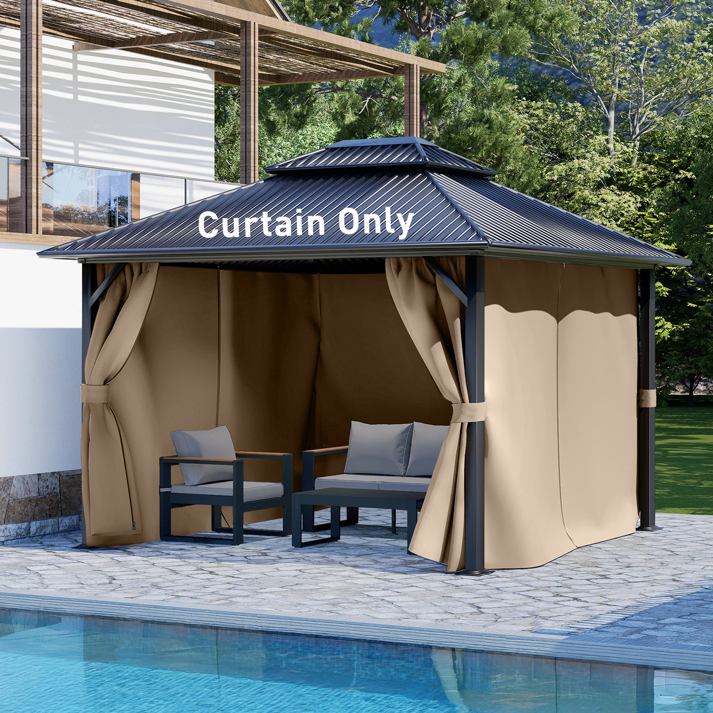 Outdoor Gazebo Curtains, 4 Panels Privacy Sidewall Replacement (Curtain Only) - Sand Yellow - Aoodor 