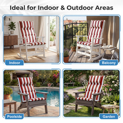 47x21x2.4 inch High Back Patio Chair Cushions with Headrest, Multi-Section, Red Stripe