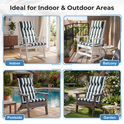 47x21x2.4 inch High Back Patio Chair Cushions with Headrest, Multi-Section, Green Stripe