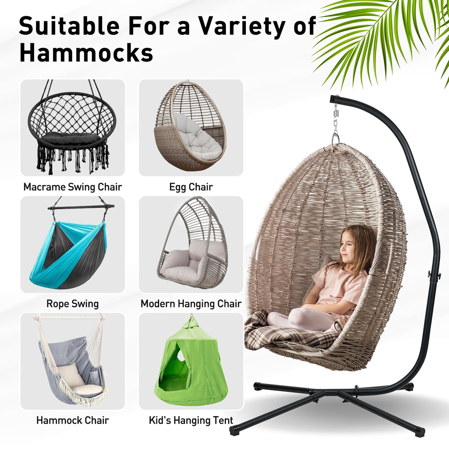 Hammock Steel Stand Only C-Stand - 300 Pound Capacity - Aoodor 