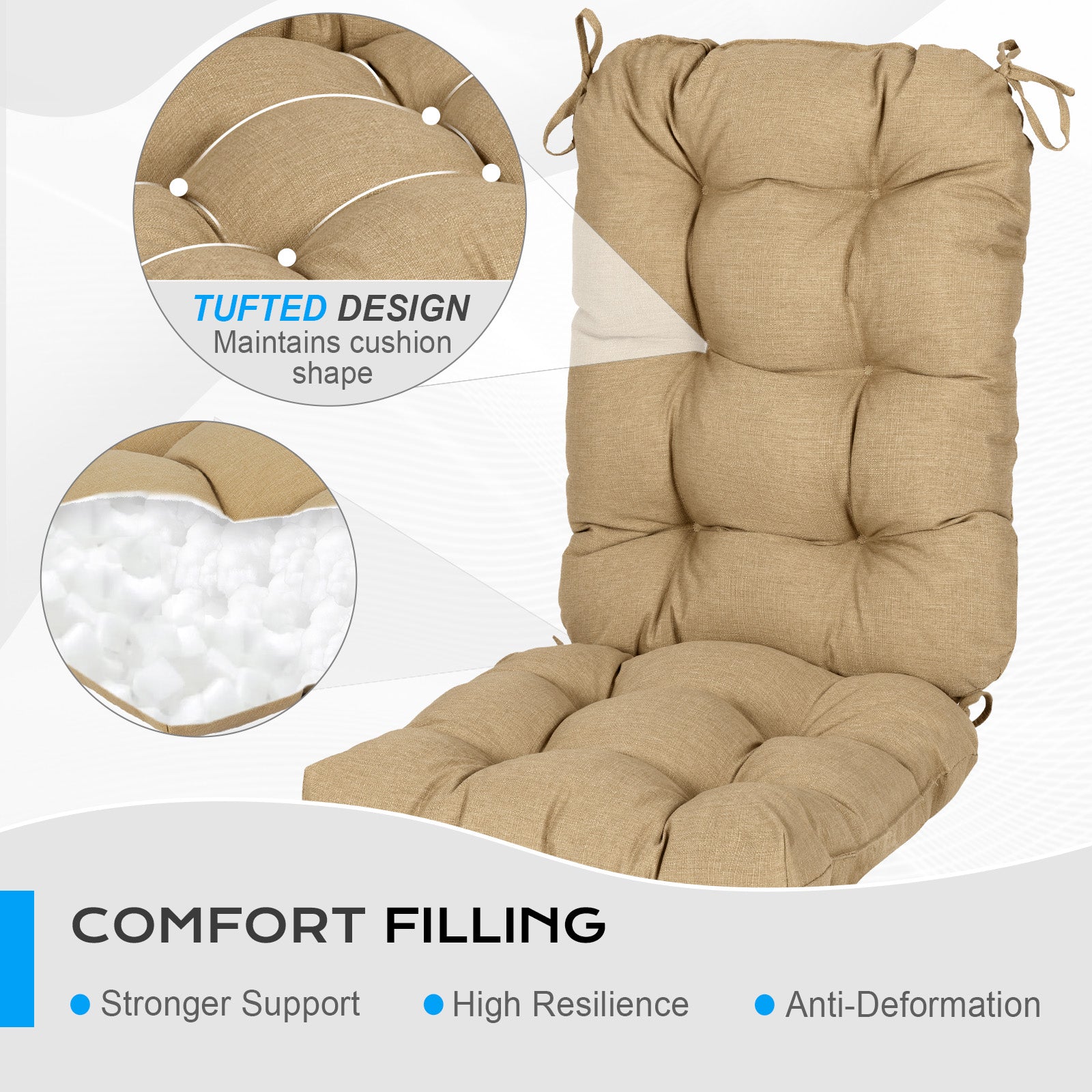 Tufted Outdoor High Back Chair Cushions Patio Replacement Cushion, Brown - Aoodor 