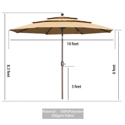 3 Tier 10ft. Patio Umbrella - Market Umbrella with Crank (No Base)