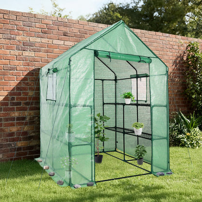 Walk-in Greenhouse with 8 Shelves, Outdoor Garden Plant House with PE Cover - Aoodor 