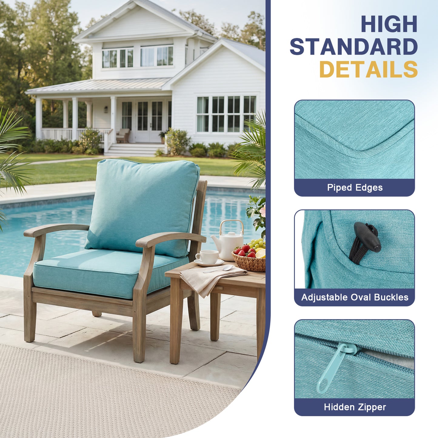 Outdoor Deep Seat Cushion Set, Patio Chair Back & Seat Cushions, Caribbean Turquoise