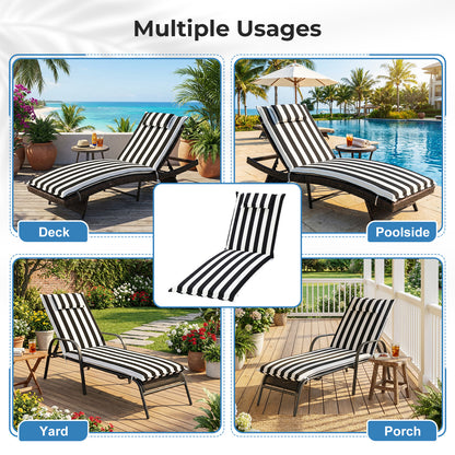 79x25x3 inch Outdoor Lounge Chair Cushion with Headrest, Black Stripe