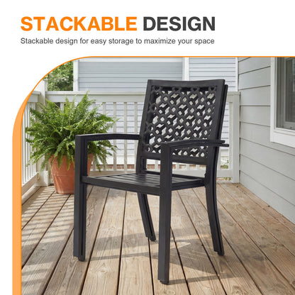 Patio Dining Chairs Set of 2, Stackable Metal Chairs, Quatrefoil Pattern
