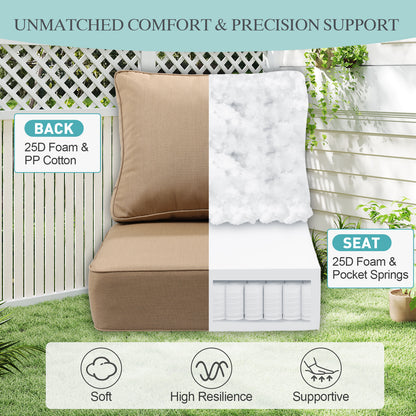 Premium Sunbrella Fabric Outdoor Patio Chair Cushions Set, Canvas Heather Beige
