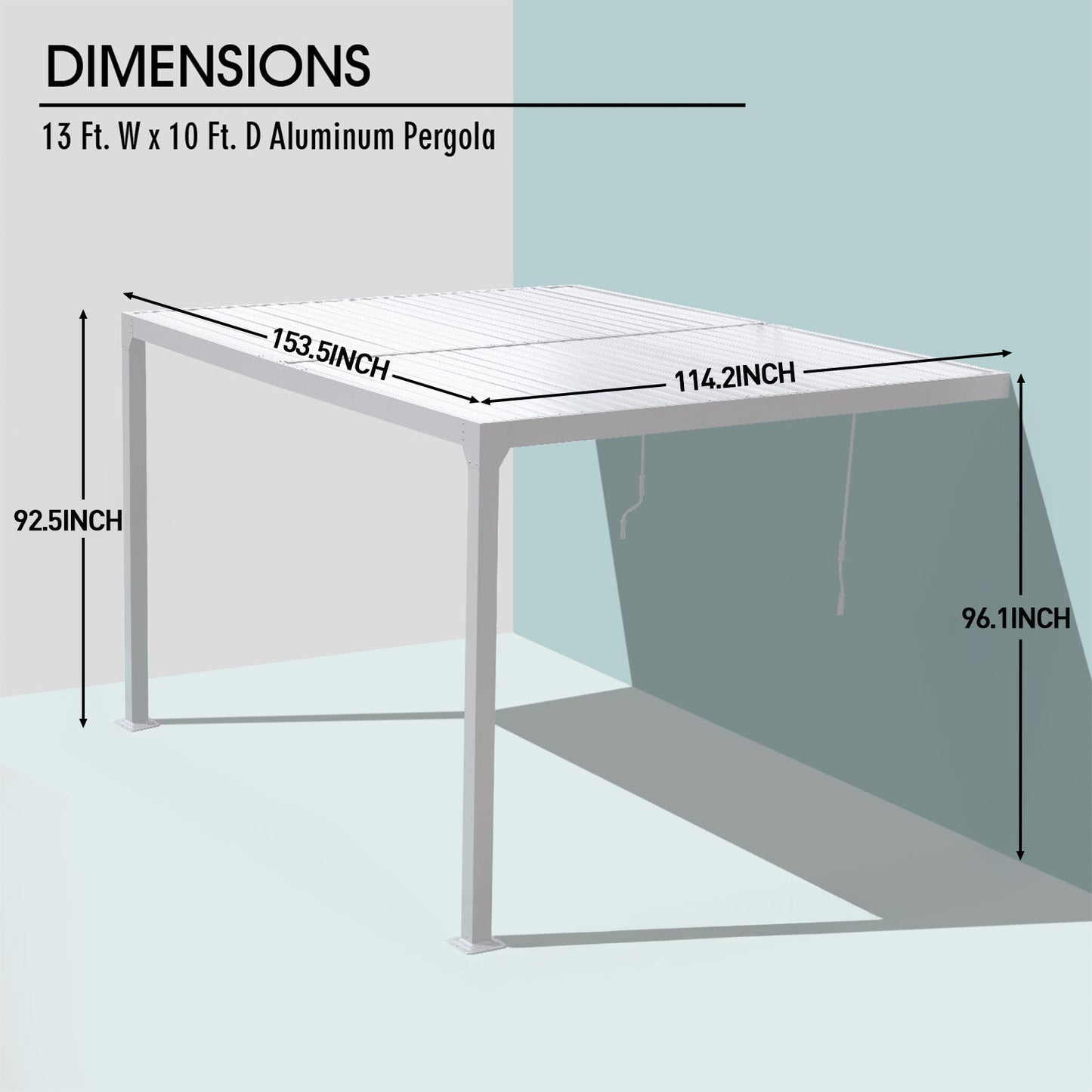 13x10 ft. Outdoor Aluminum Wall Mounted Louvered Pergola, Sun Shade Shelter with 2 Adjustable Panels  - Dark Gray/White - Aoodor 