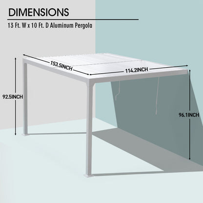 13x10 ft. Outdoor Aluminum Wall Mounted Louvered Pergola, Sun Shade Shelter with 2 Adjustable Panels  - Dark Gray/White - Aoodor 