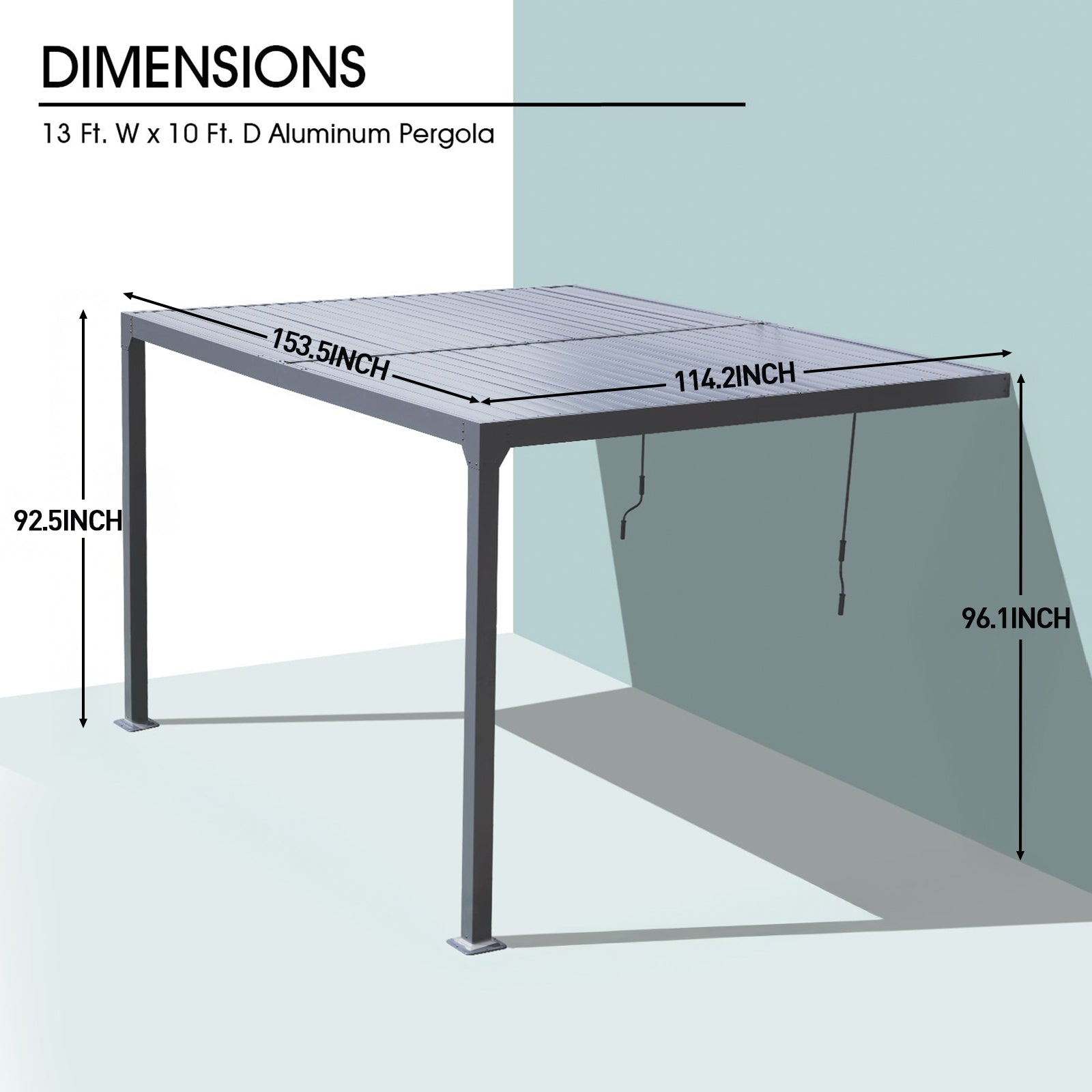 13x10 ft. Outdoor Aluminum Wall Mounted Louvered Pergola, Sun Shade Shelter with 2 Adjustable Panels  - Dark Gray/White - Aoodor 