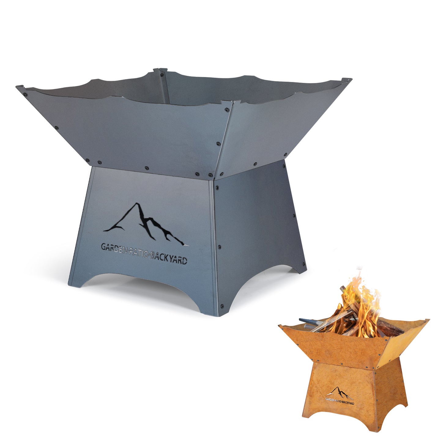 24 inch Rustic Corten Steel Wood-Burning Fire Pit with 12 inch Stand - Aoodor 