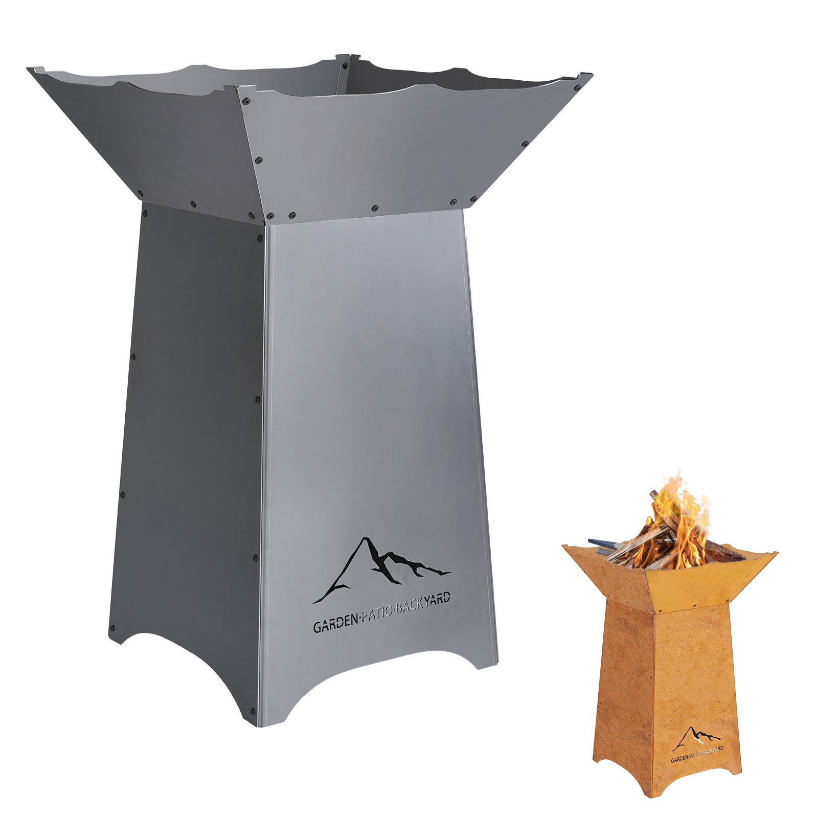 24 inch Rustic Corten Steel Wood-Burning Fire Pit with 27 inch Stand for Outdoor, Patio Decor - Aoodor 