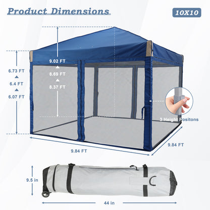 10x10/12x12 ft. Pop Up Canopy Tent with Removable Mesh Sidewalls