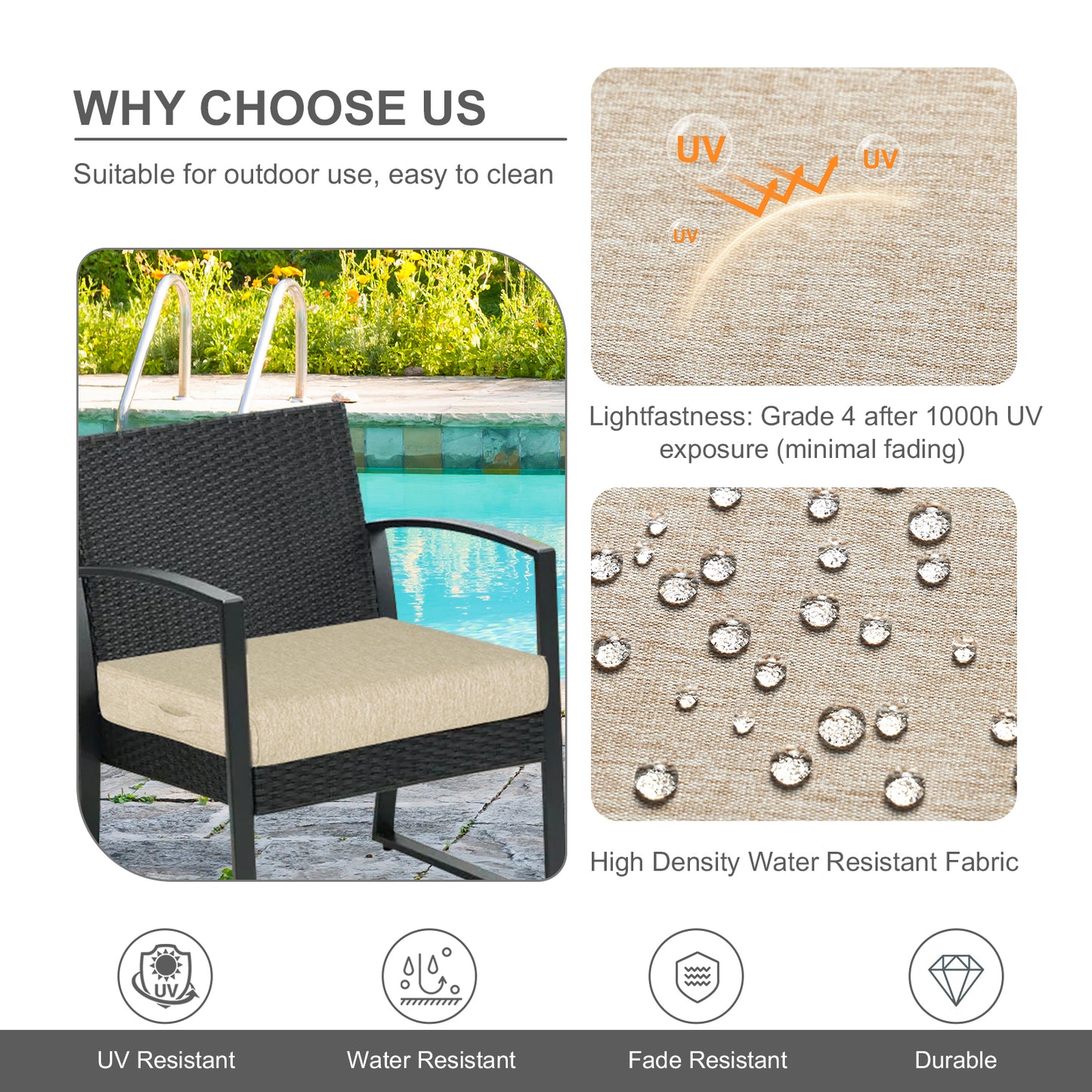 Outdoor Chair Cushions Set of 2 with Handle and Ties, Water Resistant Patio Seat Pads, Brown