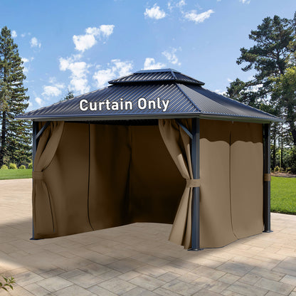 Outdoor Gazebo Curtains, 4 Panels Privacy Sidewall Replacement (Curtain Only) - Light Coffee - Aoodor 