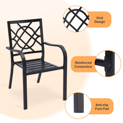 Patio Dining Chairs Set of 2, Stackable Metal Chairs, Geometric Pattern