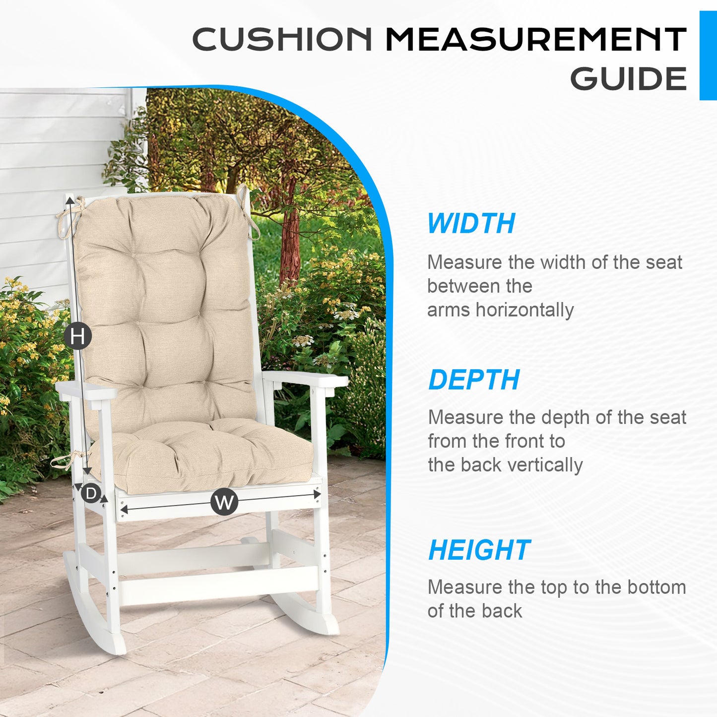 Tufted Outdoor High Back Chair Cushions Patio Replacement Cushion, Khaki - Aoodor 