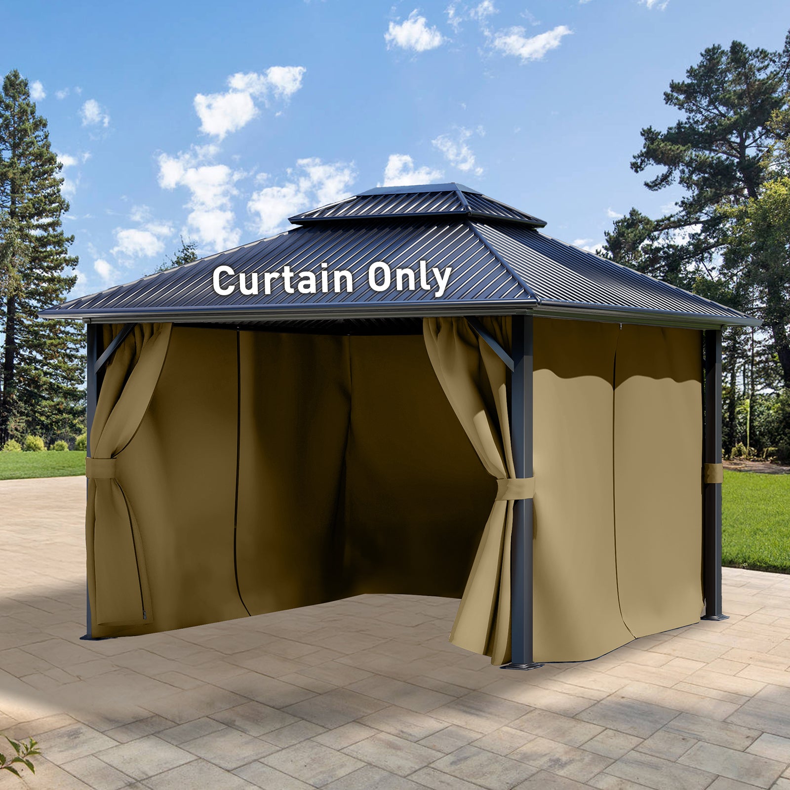Outdoor Gazebo Curtains, 4 Panels Privacy Sidewall Replacement (Curtain Only) - Khaki - Aoodor 