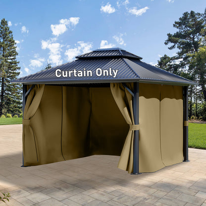 Outdoor Gazebo Curtains, 4 Panels Privacy Sidewall Replacement (Curtain Only) - Khaki - Aoodor 