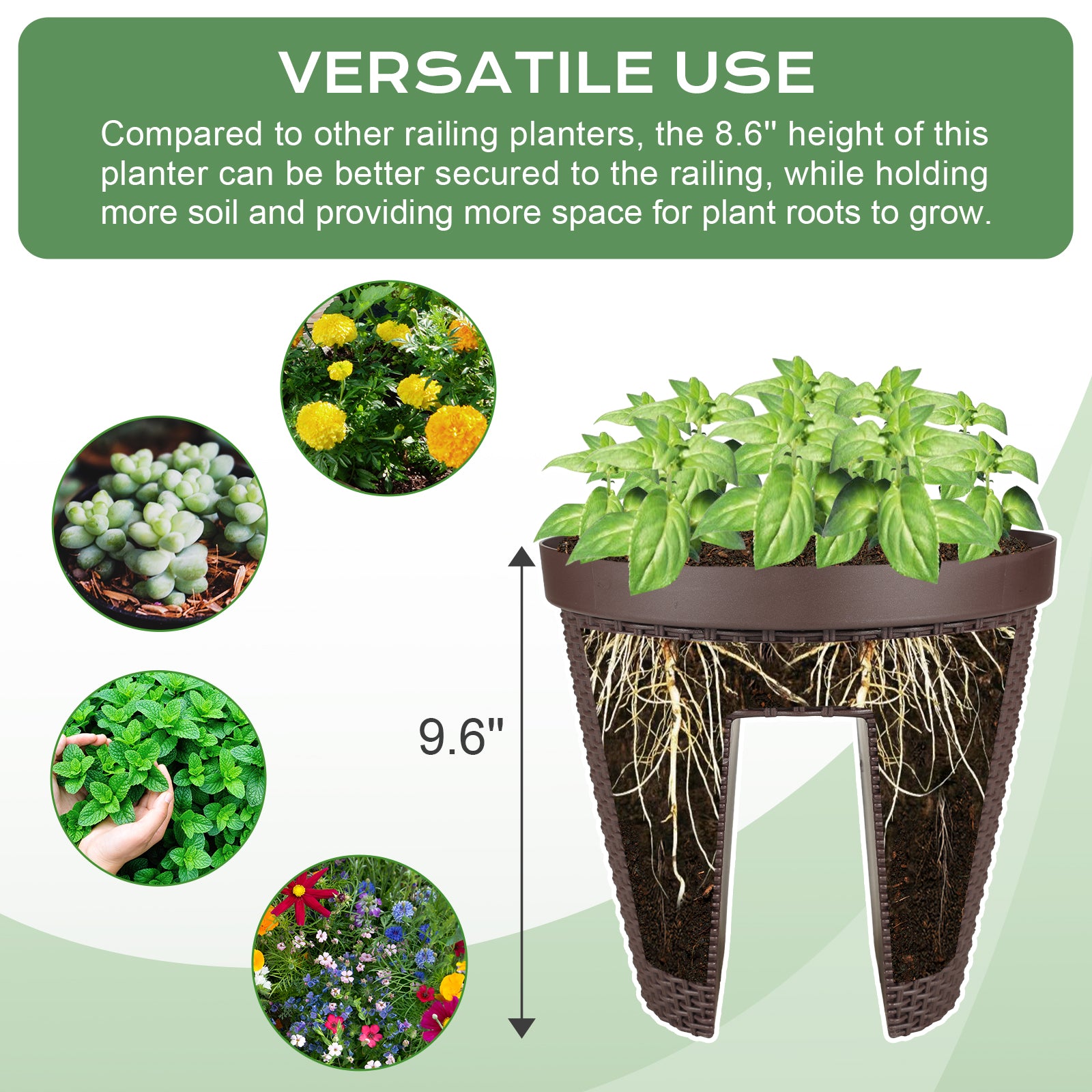 12 inch Balcony Rattan Railing Planter Box with Adjustable Brackets - Set of 4 - Aoodor 