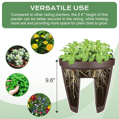 12 inch Balcony Rattan Railing Planter Box with Adjustable Brackets - Set of 4 - Aoodor 