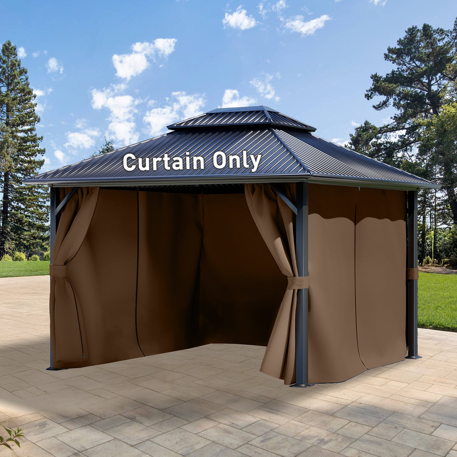 Outdoor Gazebo Curtains, 4 Panels Privacy Sidewall Replacement (Curtain Only) - Brown - Aoodor 