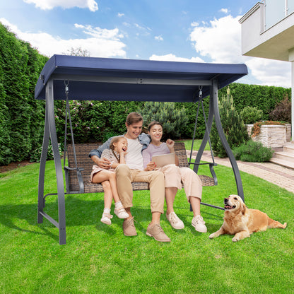 3-Seat Outdoor Rattan Patio Swing with Adjustable Canopy - Aoodor 