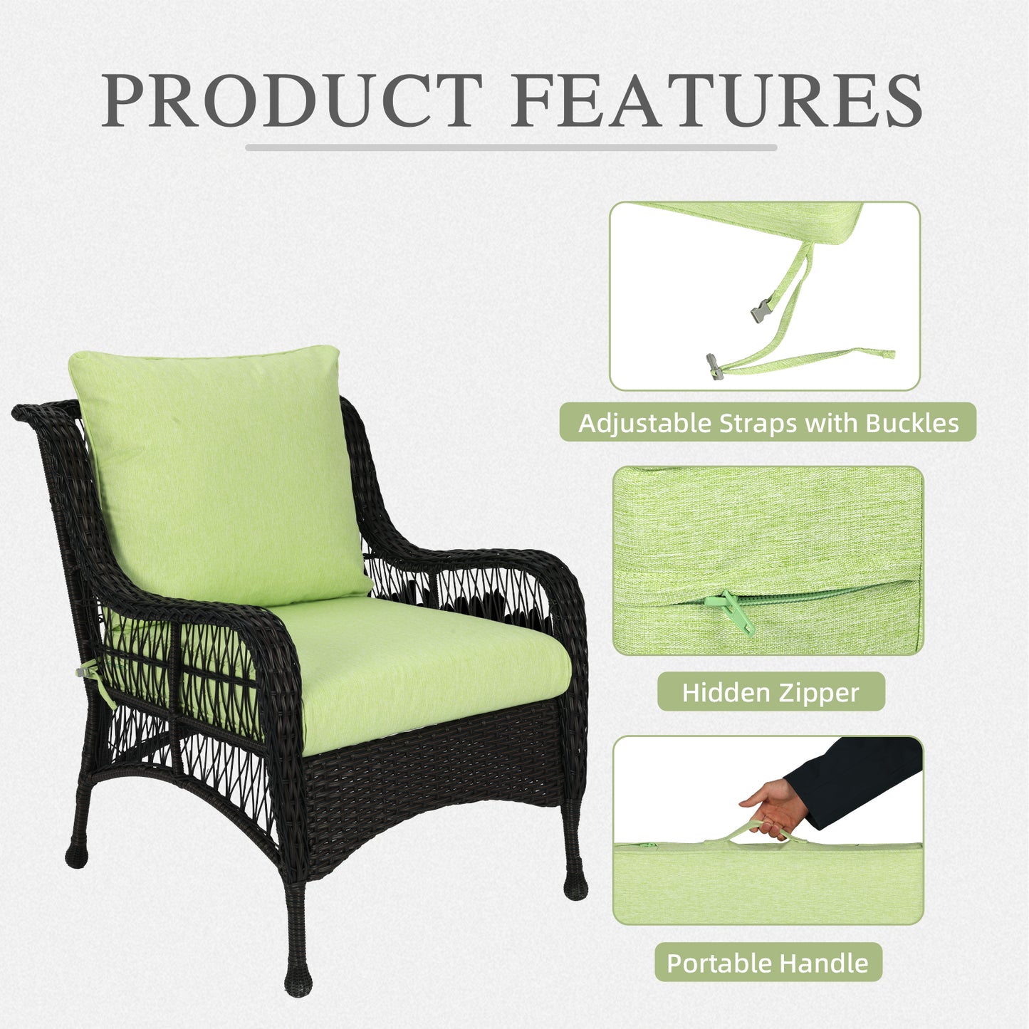Outdoor Deep Seat Cushion Set, Waterproof Patio Chair Cushions, Green