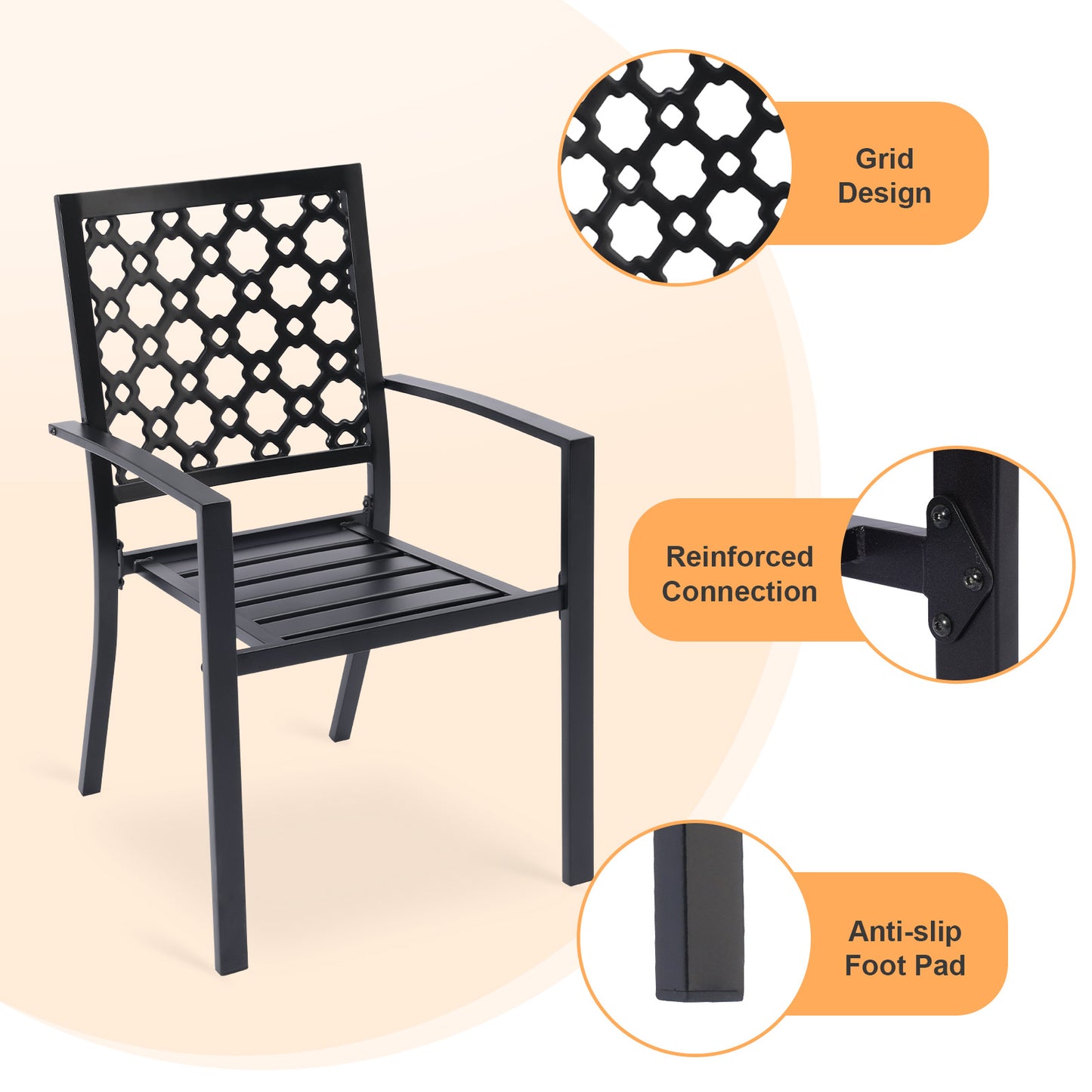 Patio Dining Chairs Set of 2, Stackable Metal Chairs, Quatrefoil Pattern