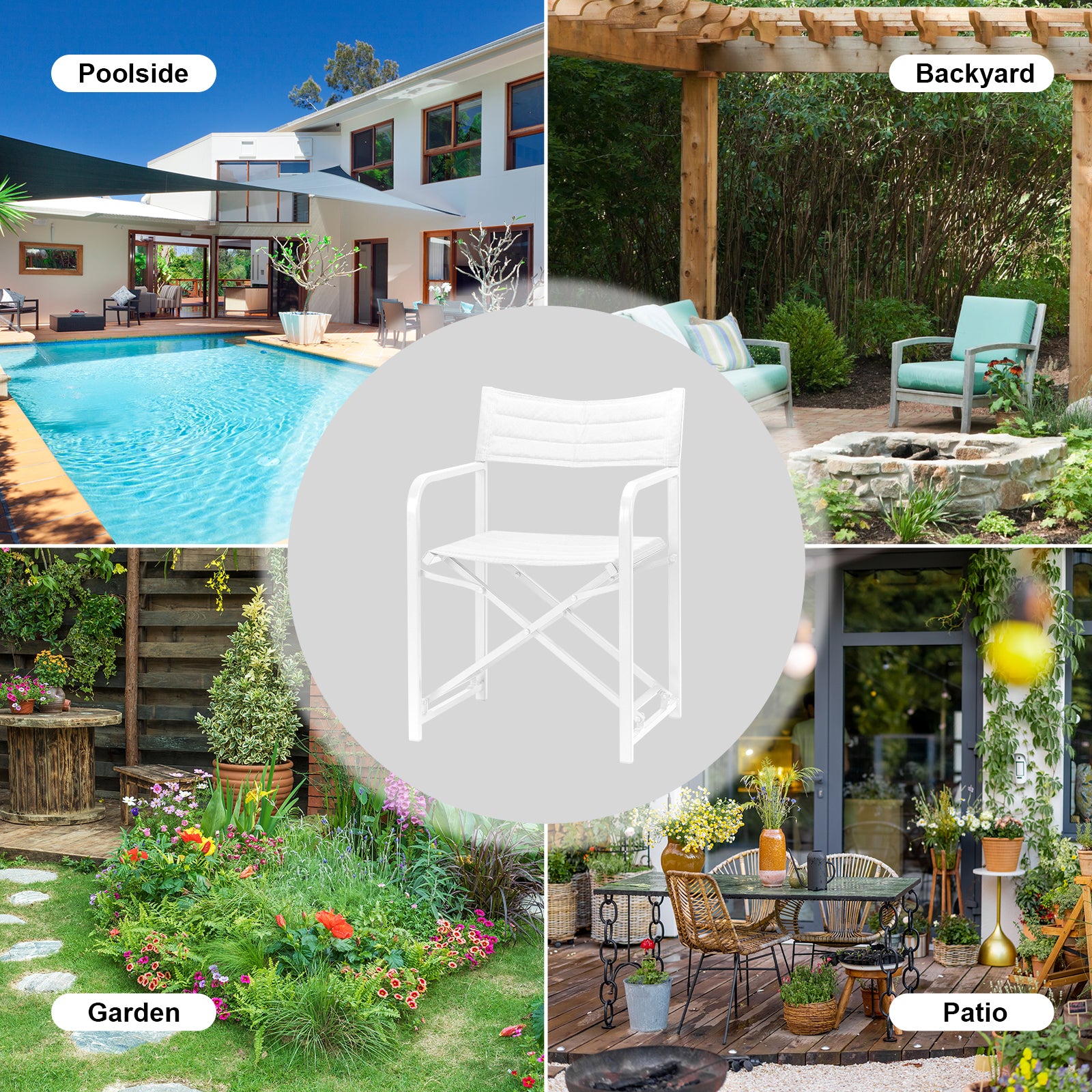 34(H) inch Outdoor Camping Chairs, Portable Patio Director's Chairs with Folding Aluminum Frame - Aoodor 