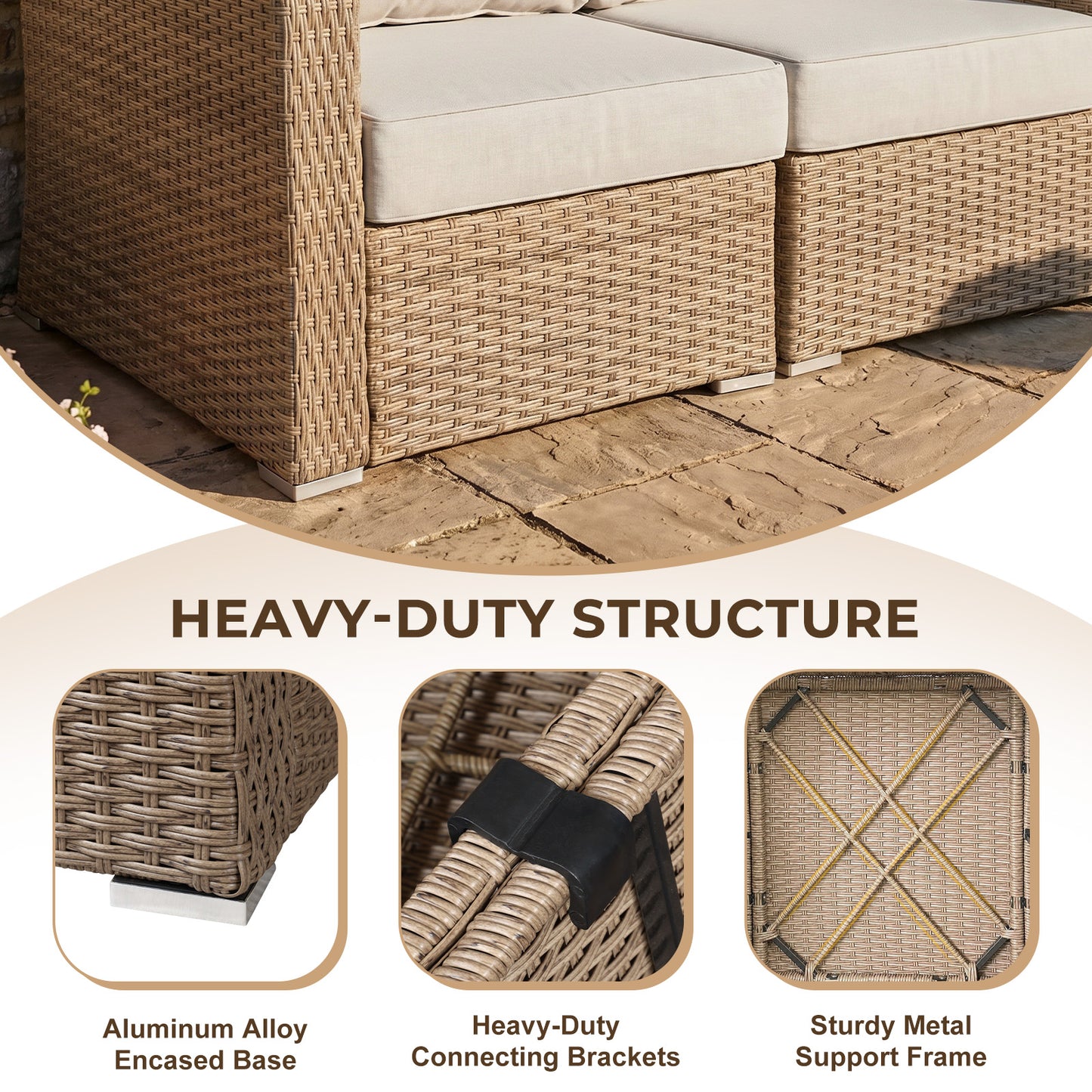 Aoodor Loveseat Patio Rattan Sofa with Beige Cushions: Premium Modular Sets
