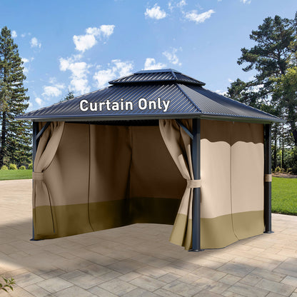 Outdoor Gazebo Curtains, 4 Panels Privacy Sidewall Replacement (Curtain Only) - Sand Yellow and Khaki - Aoodor 