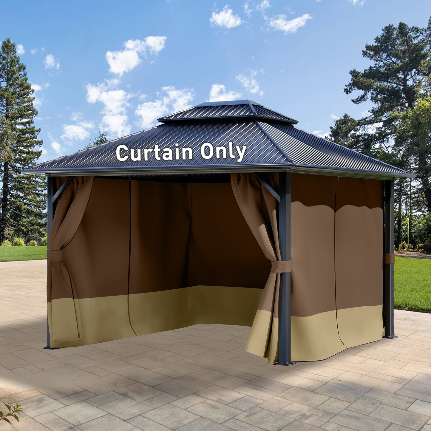 Outdoor Gazebo Curtains, 4 Panels Privacy Sidewall Replacement (Curtain Only) - Coffee and Khaki - Aoodor 