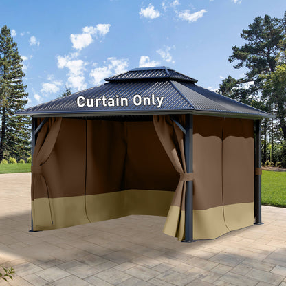 Outdoor Gazebo Curtains, 4 Panels Privacy Sidewall Replacement (Curtain Only) - Coffee and Khaki - Aoodor 