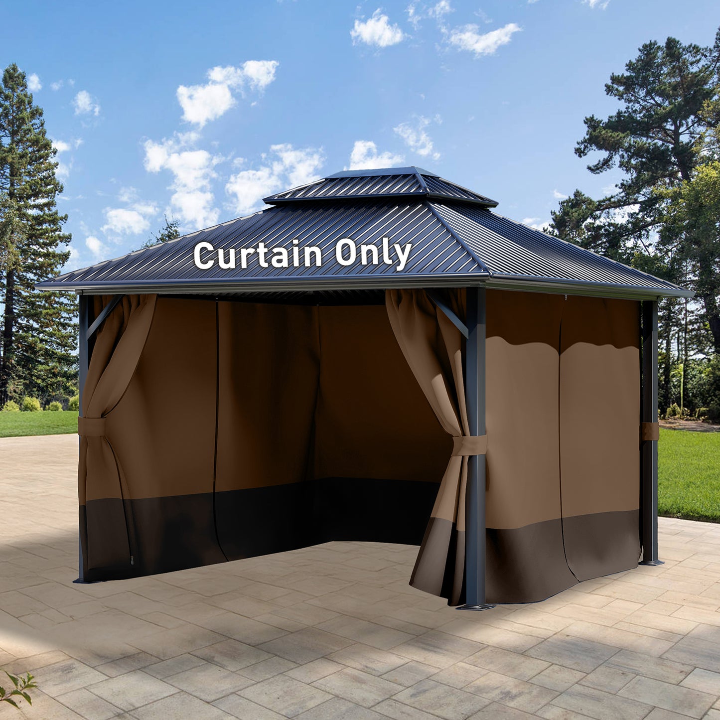 Outdoor Gazebo Curtains, 4 Panels Privacy Sidewall Replacement (Curtain Only) - Brown and Coffee - Aoodor 
