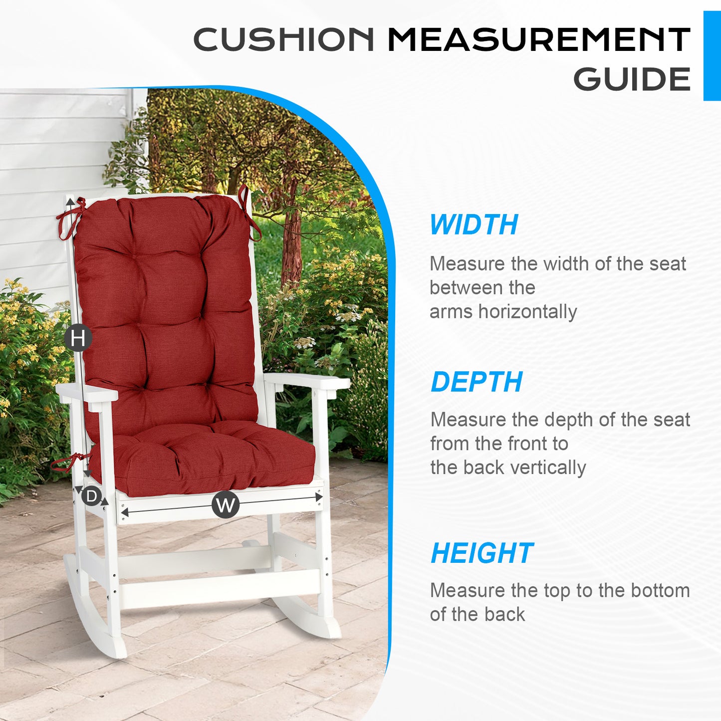 Tufted Outdoor High Back Chair Cushions Patio Replacement Cushion, Red - Aoodor 