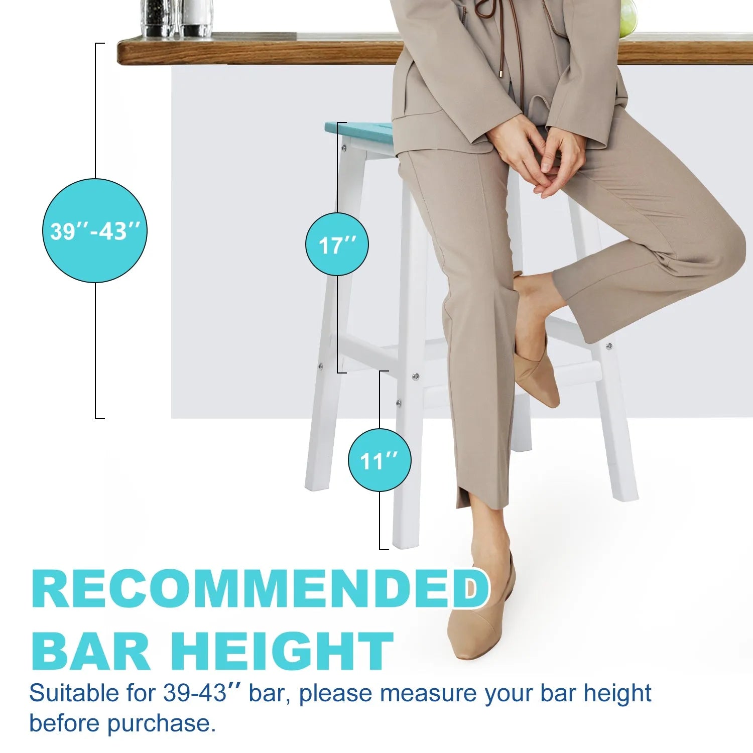 28 Inch Outdoor Bar Stools Set of 2, HDPE Patio Bar Height Saddle Stools with Footrest for Backyard - Aoodor 