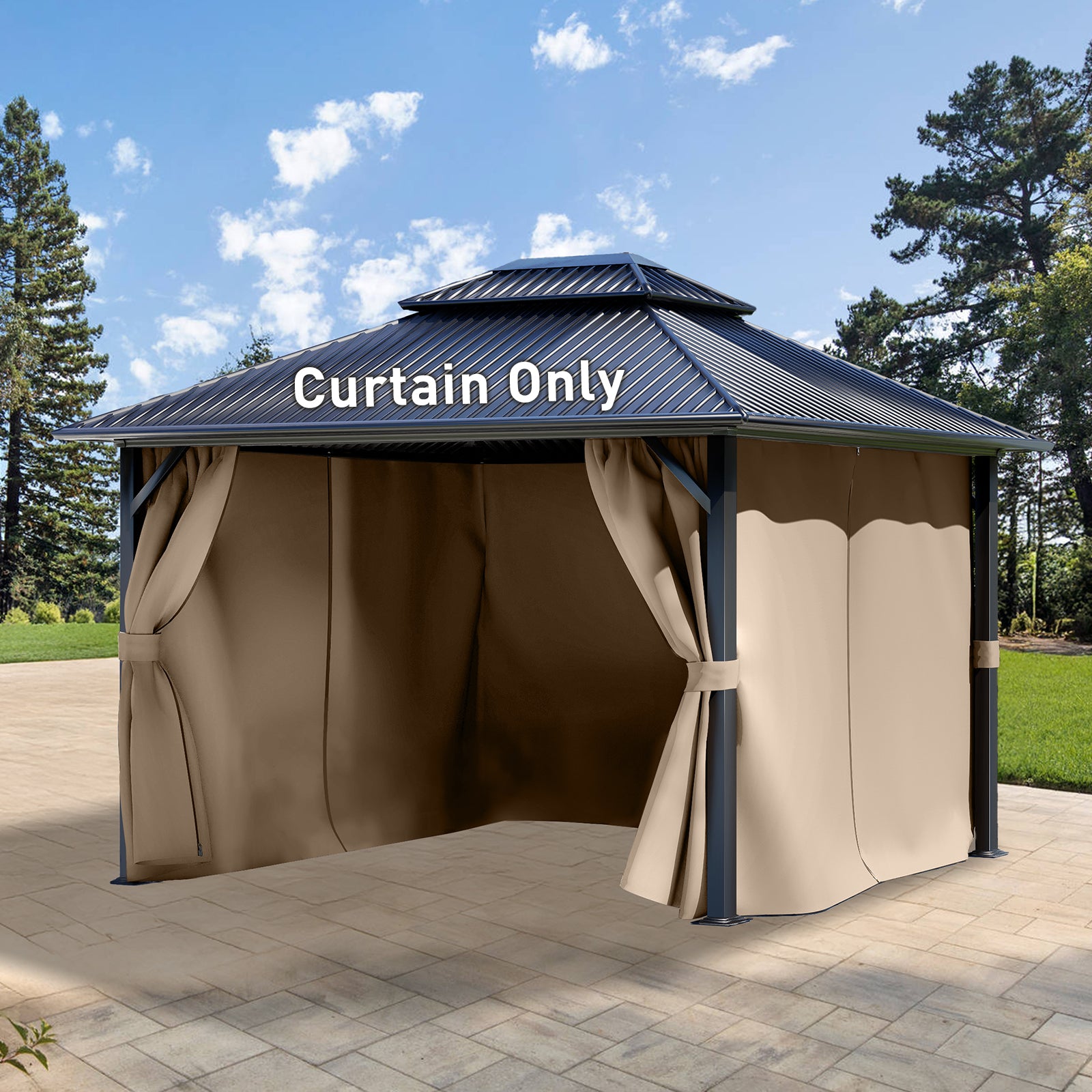 Outdoor Gazebo Curtains, 4 Panels Privacy Sidewall Replacement (Curtain Only) - Sand Yellow - Aoodor 