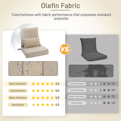 Outdoor Deep Seat Cushion Set with Lumbar Pillow, Khaki Stripes