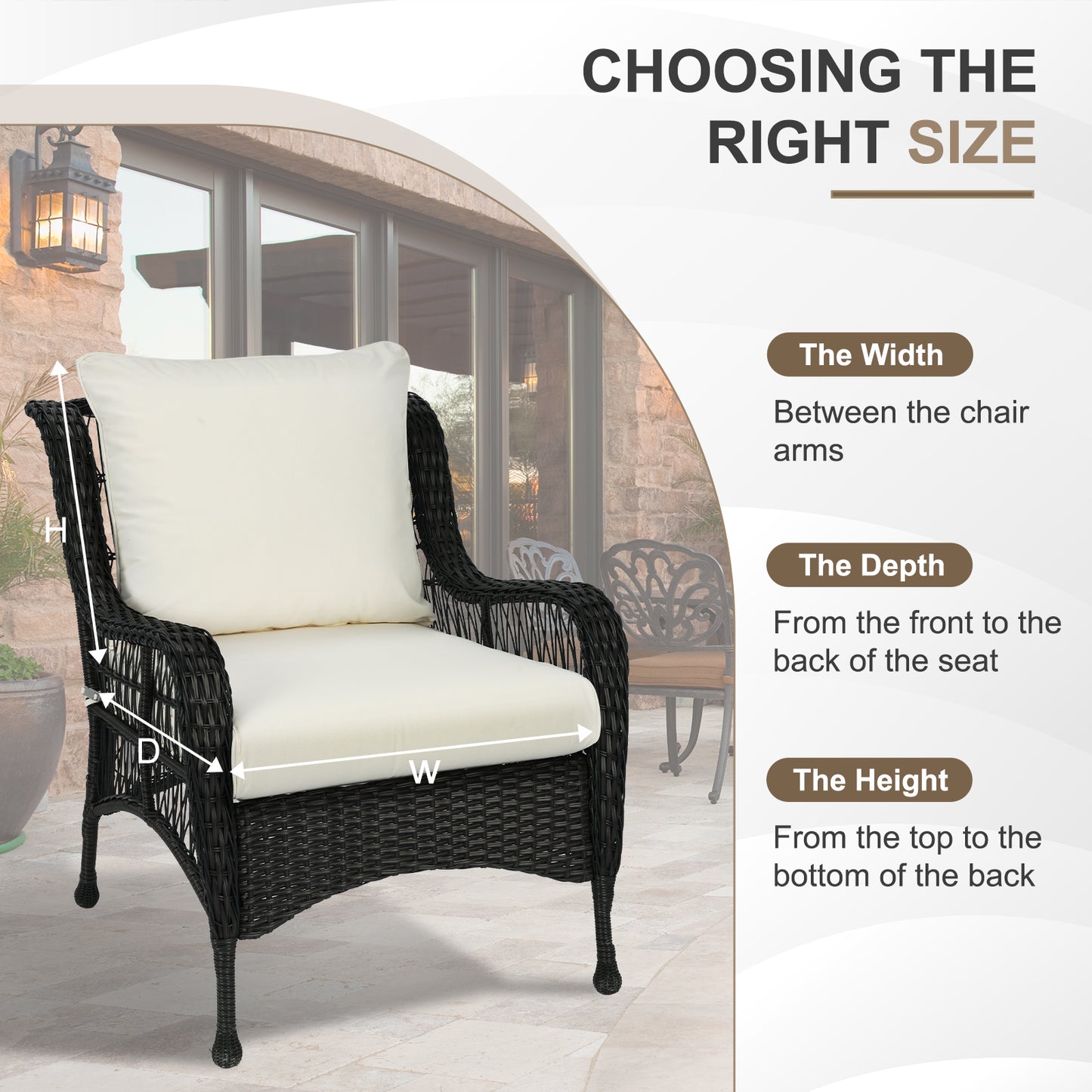 Waterproof Outdoor Deep Seat Cushion Set with Adjustable Straps & Removable Cover - Ivory White