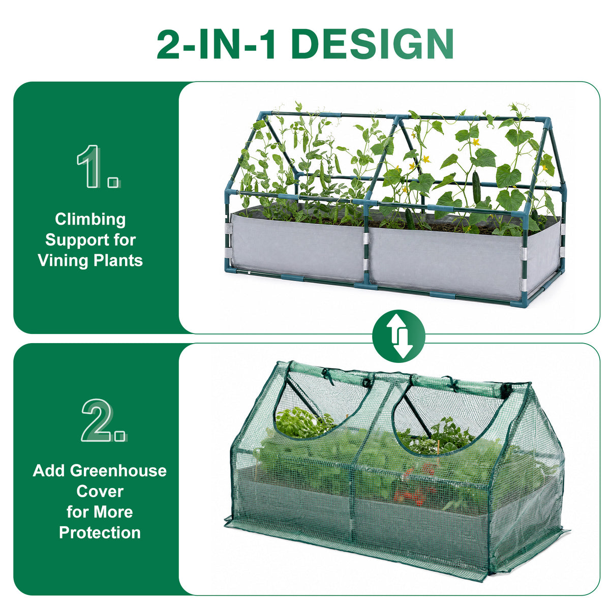 Raised Garden Bed with Mini Greenhouse Cover, Green PE Planter Box Kit