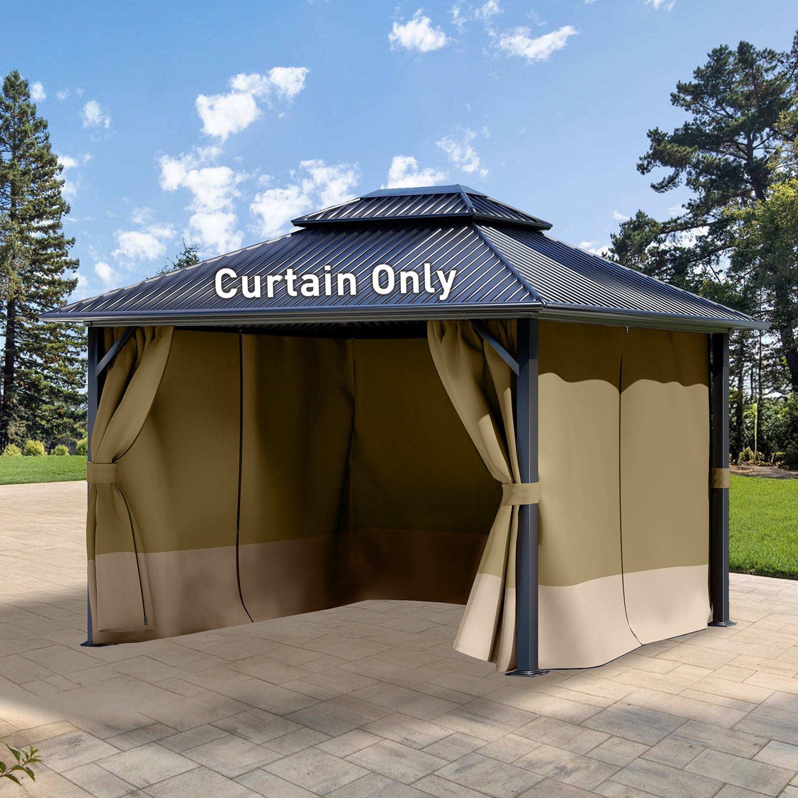Outdoor Gazebo Curtains, 4 Panels Privacy Sidewall Replacement (Curtain Only) - Khaki and Sand Yellow - Aoodor 