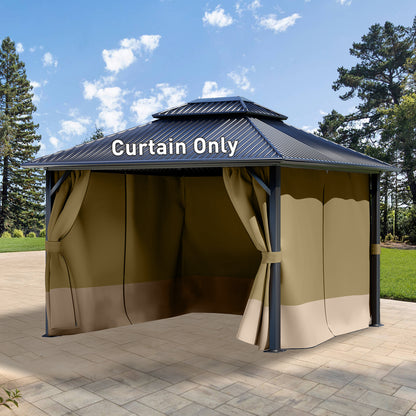 Outdoor Gazebo Curtains, 4 Panels Privacy Sidewall Replacement (Curtain Only) - Khaki and Sand Yellow - Aoodor 
