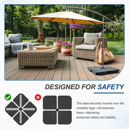 4-Piece Offset Cantilever Patio Umbrella Base Stand - Sand Filled Weight Plates for Stability - Aoodor 