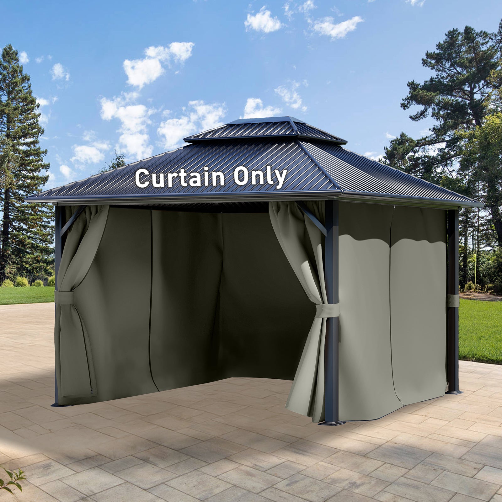 Outdoor Gazebo Curtains, 4 Panels Privacy Sidewall Replacement (Curtain Only) - Grey - Aoodor 