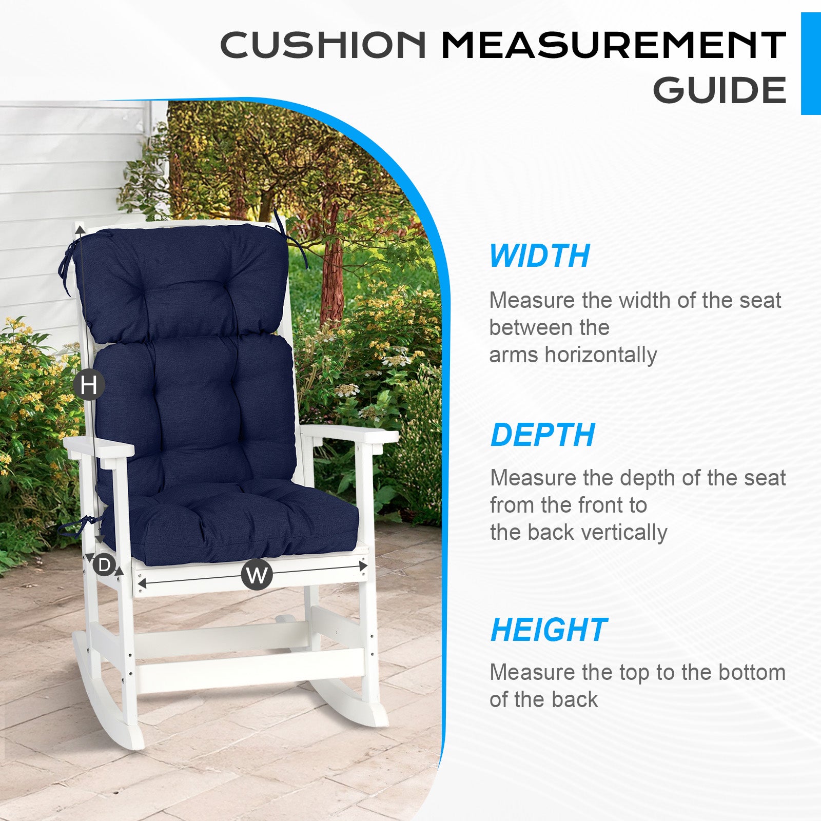 Tufted Outdoor High Back Chair Cushions Patio Rocking Pads for Furniture, Dark Blue - Aoodor 