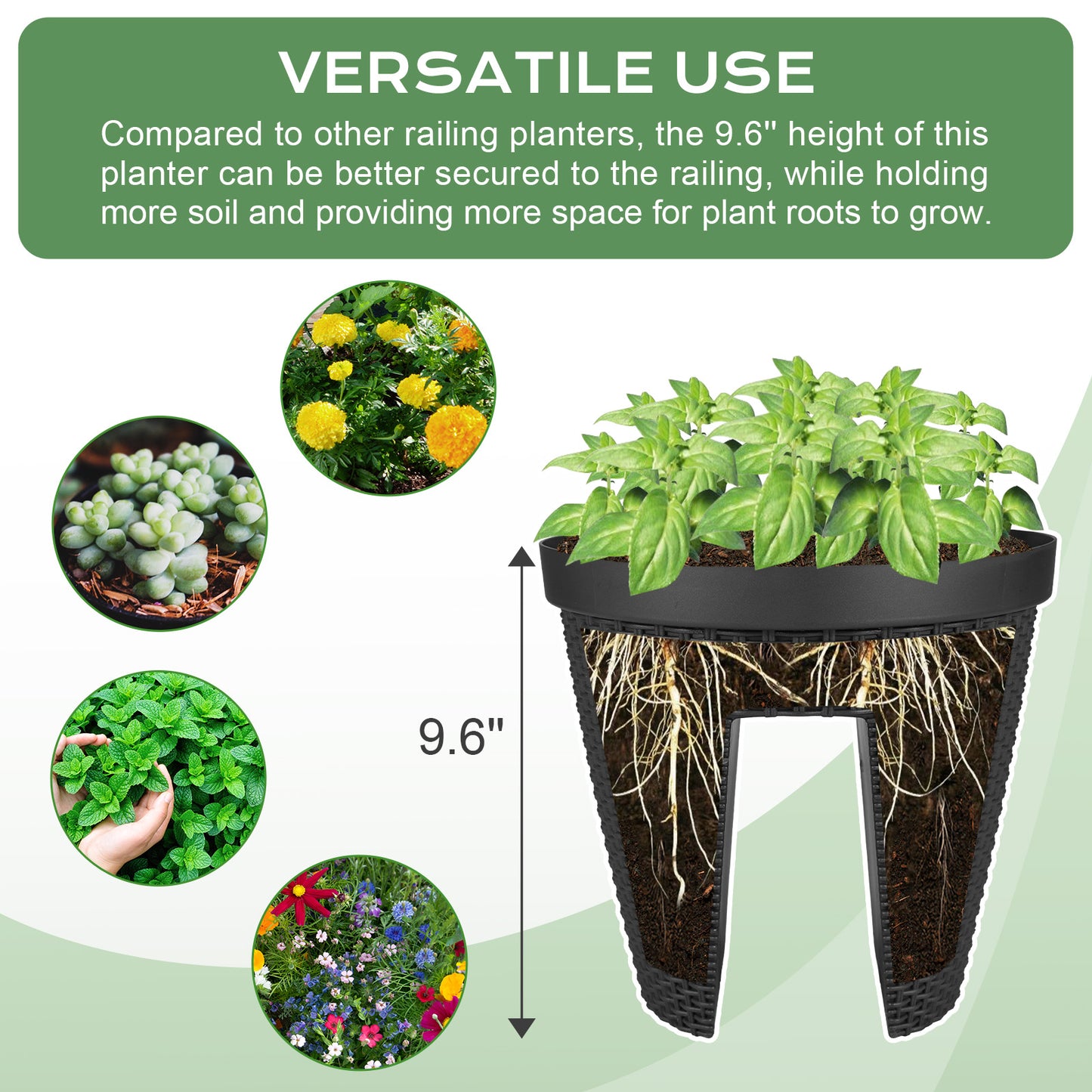 12 inch Outdoor Rattan Pattern Railing Planter Boxes, Set of 4