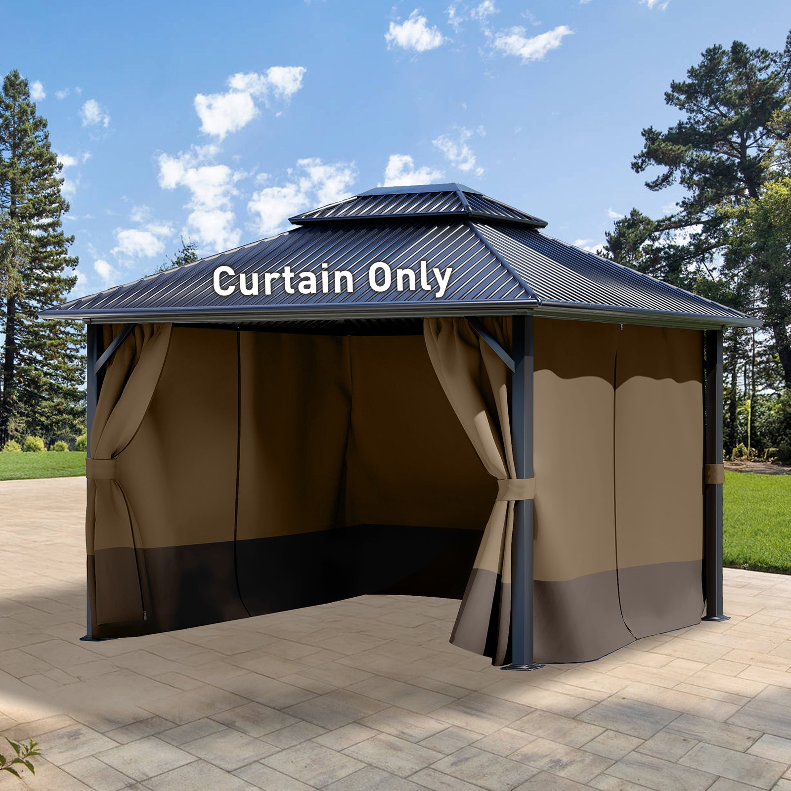 Outdoor Gazebo Curtains, 4 Panels Privacy Sidewall Replacement (Curtain Only) - Light Coffee and Coffee - Aoodor 